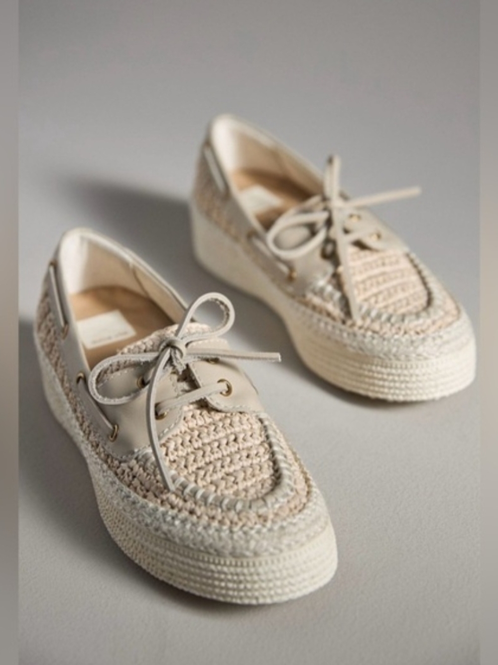 Raffia Platform Lace-Up Boat Shoe